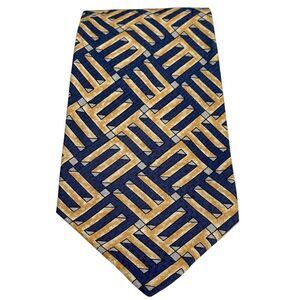 Jhane Barnes Original Fabric Geometric Blue and Gold Made In Japan 100% Silk